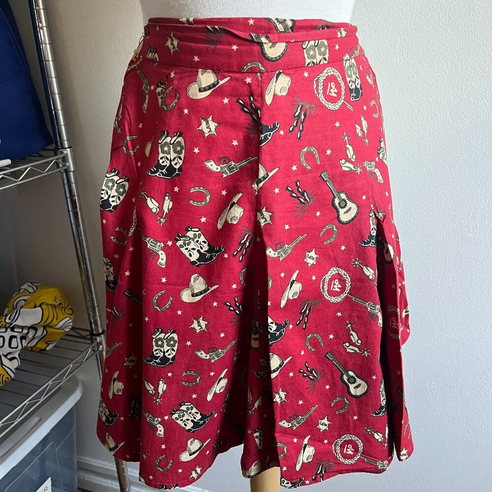 Red cotton cowboy print skirt